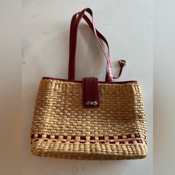 Brighton Tan and Red Woven Tote - Picture 1 of 5